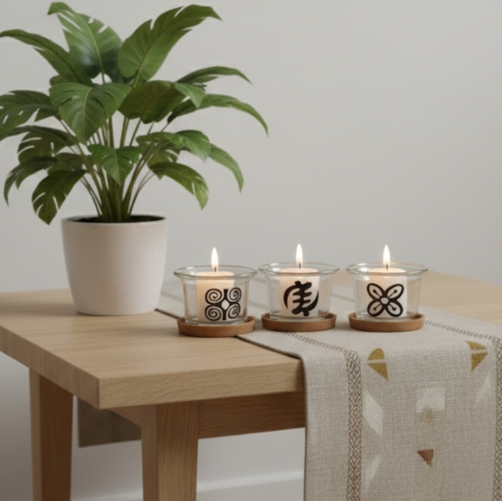 African Adinkra Symbol Candle Holders | Inspirational Home Decor Set of 3